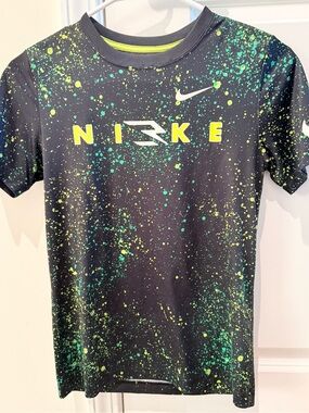 Nike Black Athletic Tee with Neon Yellow & Teal Splatter